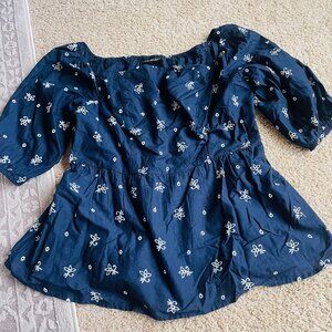 LANE BRYANT Women's Plus SizeTop 14 blue cotton shirt short sleeve blouse